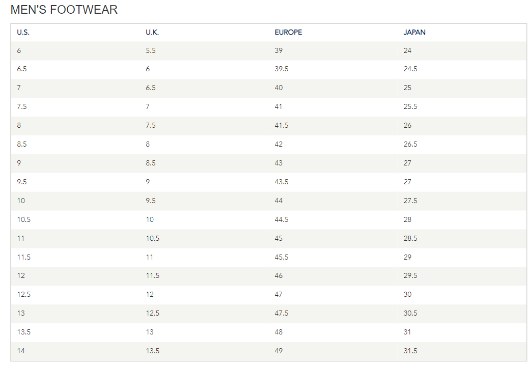 Nautica Size Charts